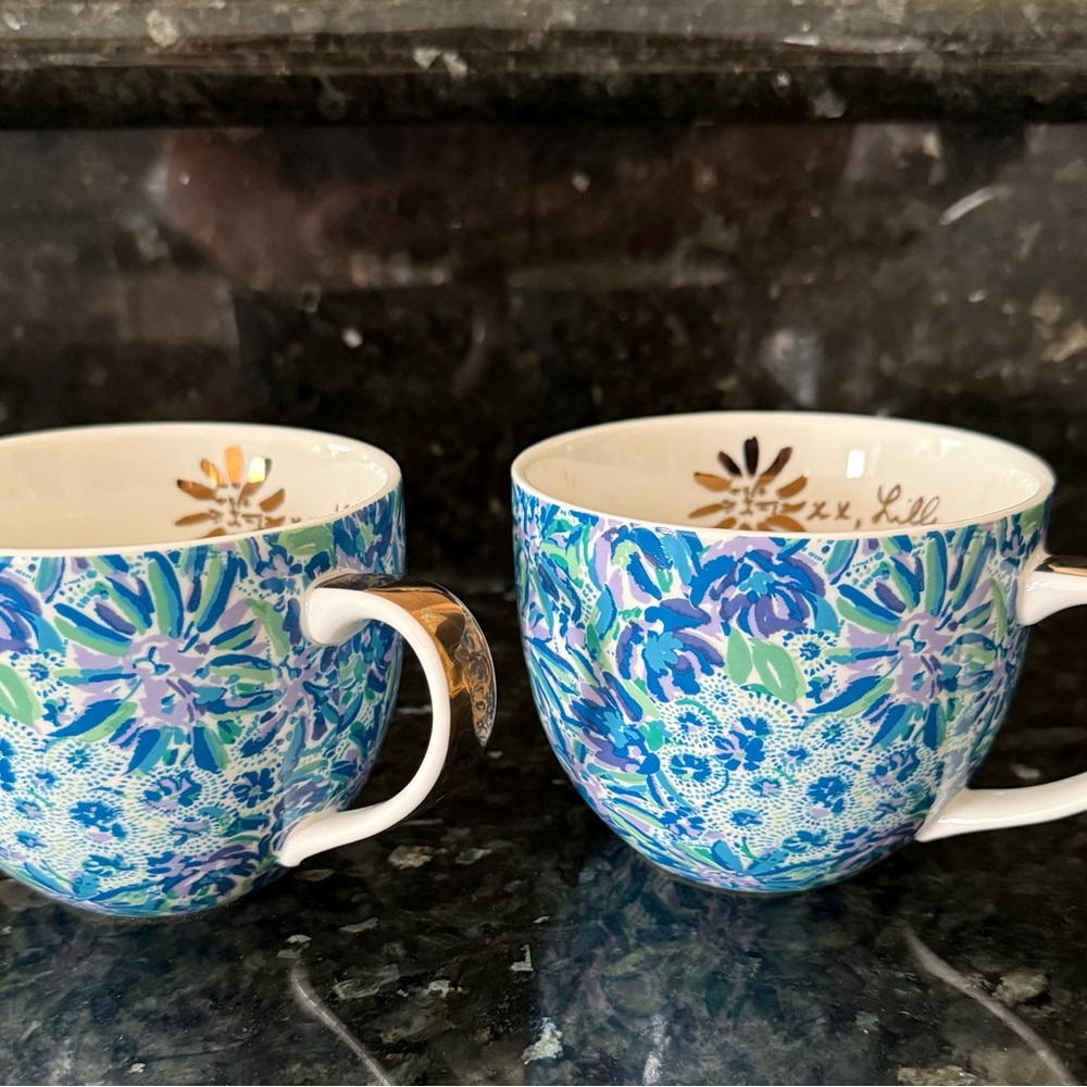Lilly Pulitzer Blue and Gold Dining Mugs